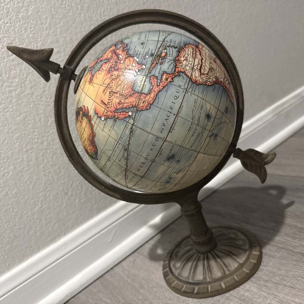 VTG Desktop Cast Iron Terrestre Globe Robert de Vaugondy A Paris 70s replica 13"